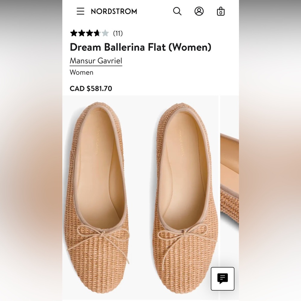 Mansur Gavriel Raffia Ballet Flats, size 39.5